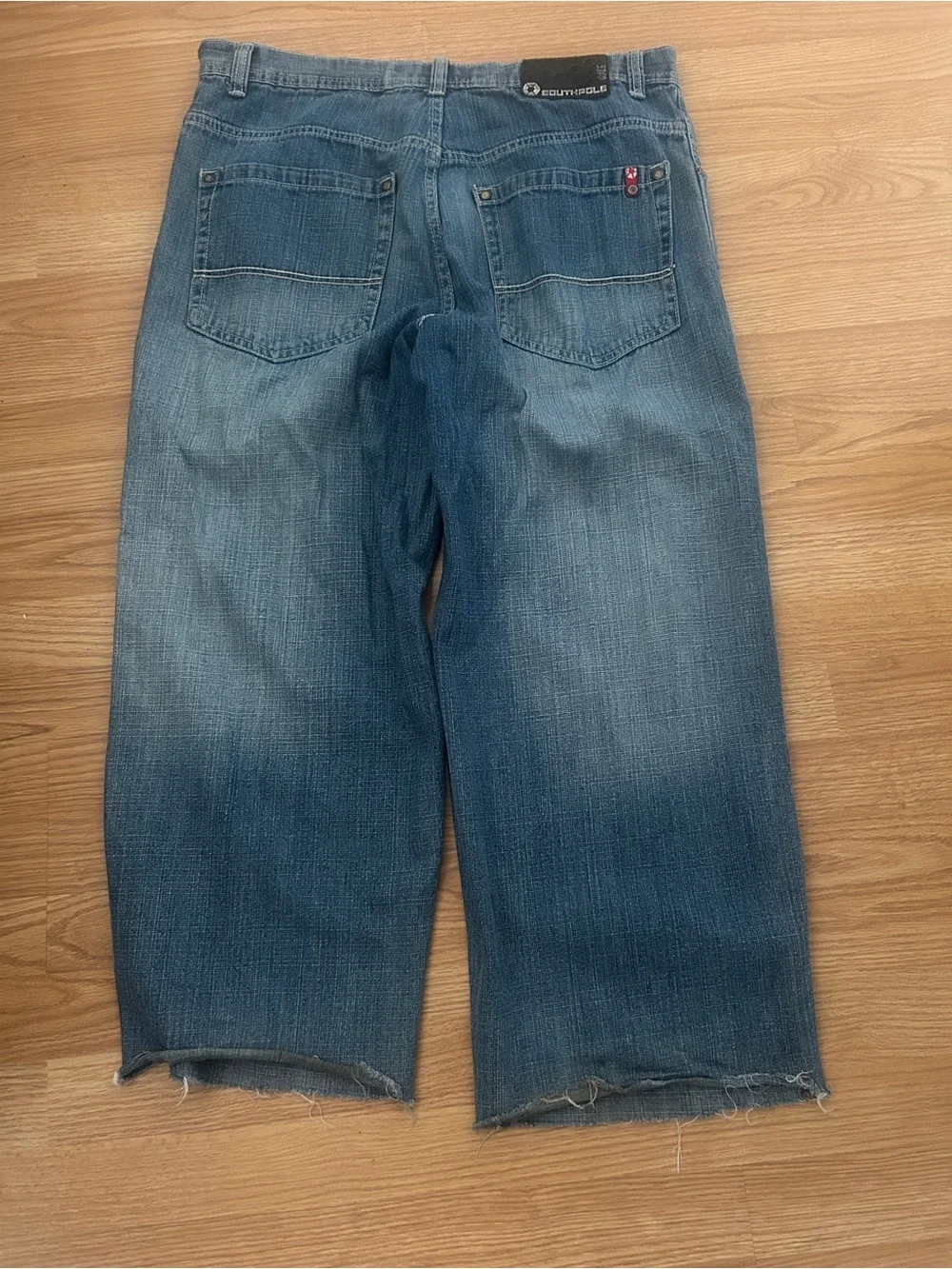 South Pole Mens Relaxed Wide-Leg Dark Blue Jeans